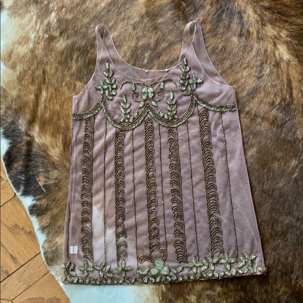 Maroon see through sequence top.